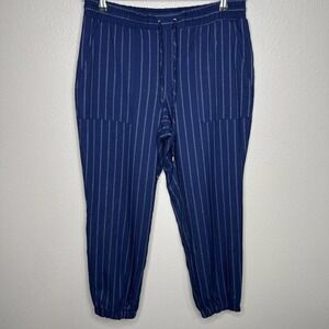 Nine West Blue & White Striped High Rise Pull On Stretch Jogger Pants Sz L